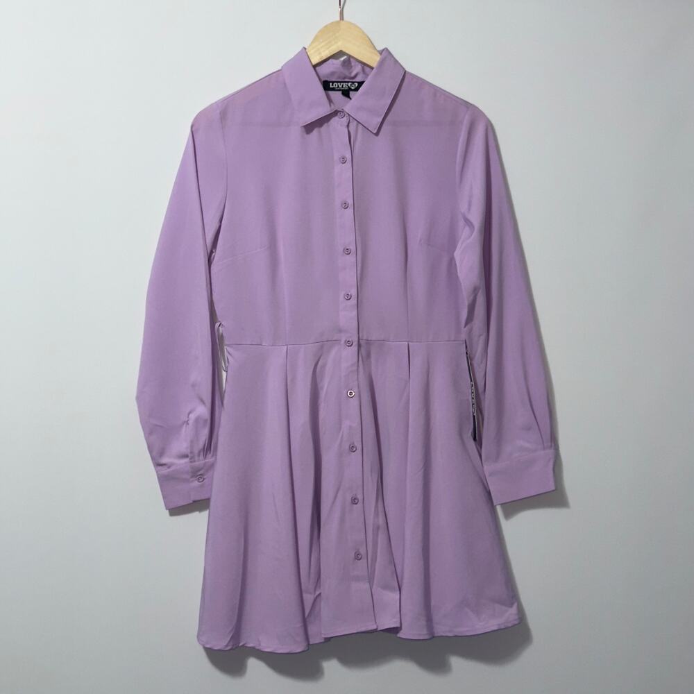Love 83 Lavender Long Sleeve Button Down shirt Dress women’s Size Medium